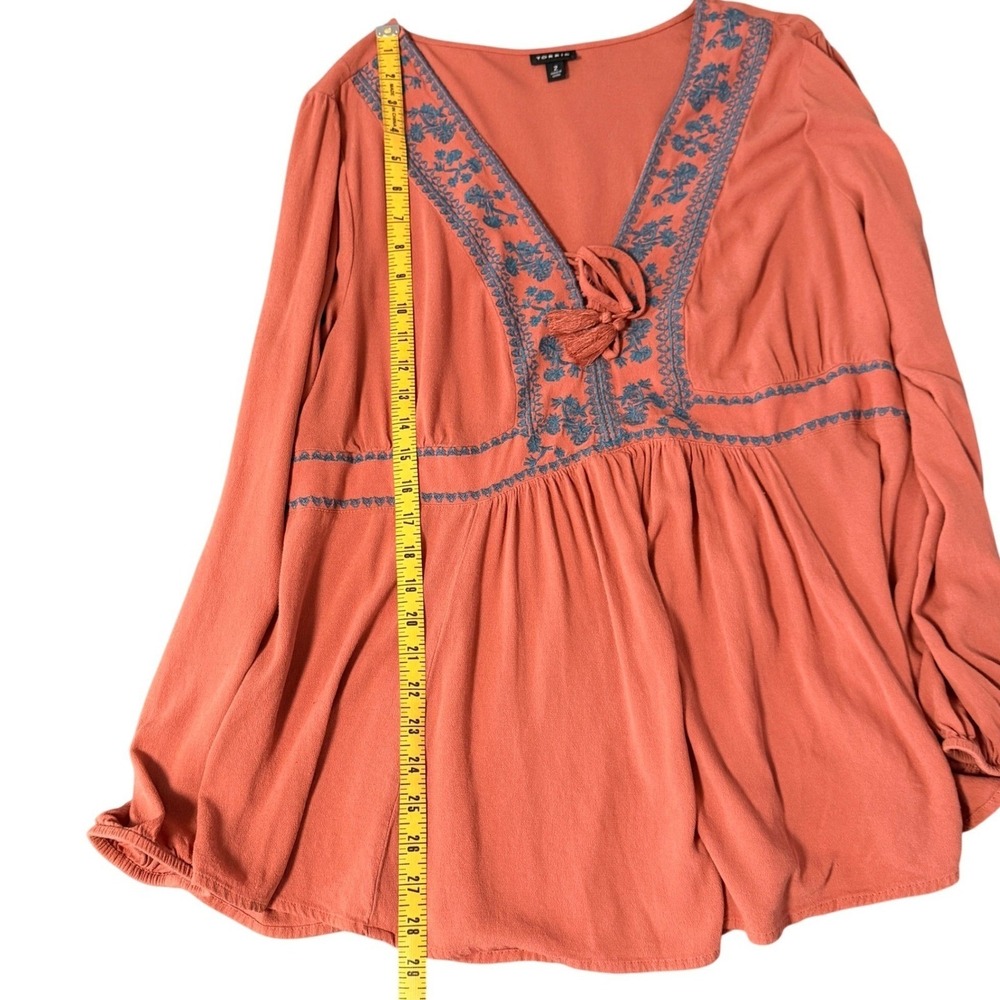 Torrid Tunic Top Boho Embroidered Womens 2 Orange Renfair Long Sleeve Blouse - Picture 10 of 10